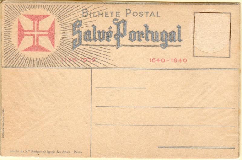 2298 v.jpg -     Lote:    2298 (verso)      Lotes pelo Correio              Descrição:         Centenário da Restauração de Portugal. Postal ilustrado duplo emitido pelos Amigos da Igreja das Antas, com envelope transparente.        PI       Valor Base:     &euro; 8,00     Valor Venda:     &euro;      